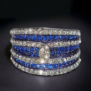 Kashmir blue & white crystal gems wide band ring